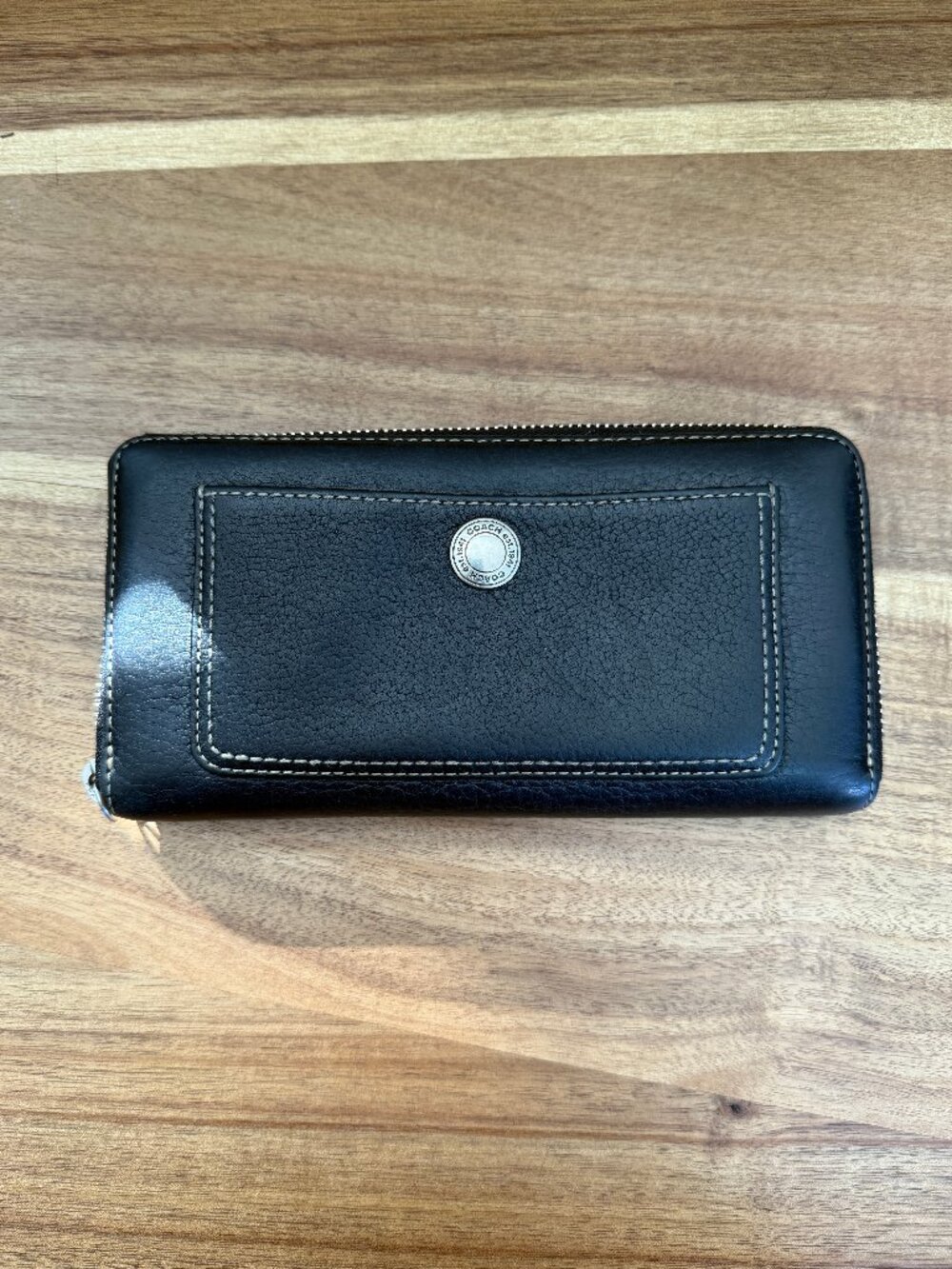 Coach Chelsea Accordion Zip Black Pebbled Vintage Leather Wallet
